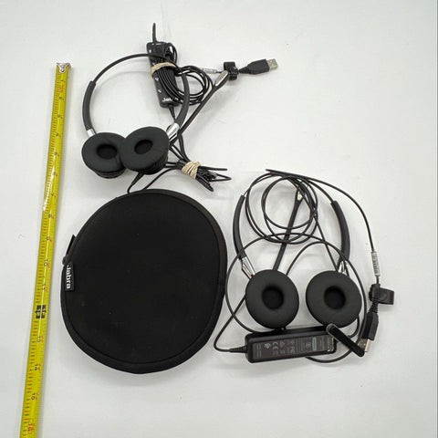 Jabra Biz 2300 USB Wired On-Ear Headset Lot of 2 With Case Tested Works