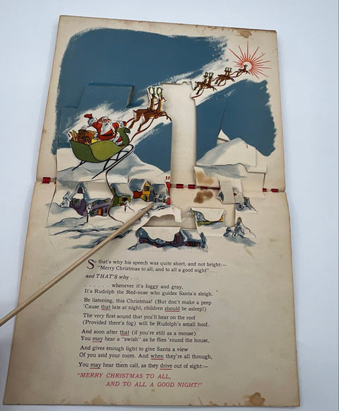 Vintage 1950 Rudolph The Red-Nosed Reindeer Pop-Up Book Robert L. May Maxton