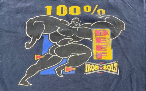 Vintage 90s Iron Bolt 100% Beef Bodybuilder Graphic T-Shirt Sz XL
