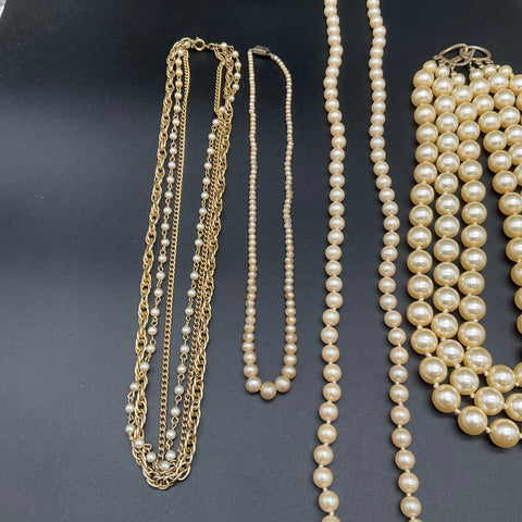Vintage Faux Pearl Costume Jewelry Lot of 8 Necklaces Multi Strand Graduated