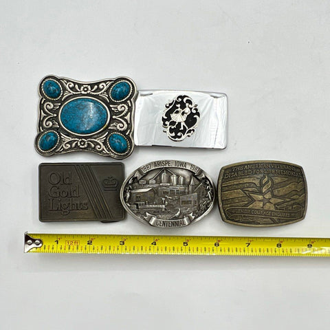 Vintage Lot 5 Belt Buckles Iowa Centennial Old Gold Cigarette Veterans Memorial