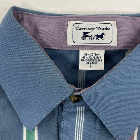 VTG Men's Carriage Trade Arrow Blue Striped Short Sleeve Polo Shirt Size Large