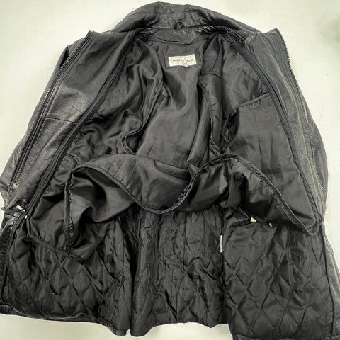 Charles Klein Men's Black Leather Quilted Barn Field Jacket Vintage Y2K XL