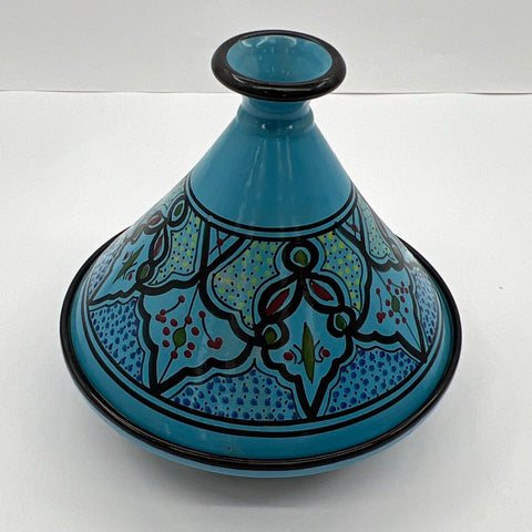 Le Souk Hand Painted Ceramic Tagine Set 2 Piece Blue Mediterranean 10.5 Inch