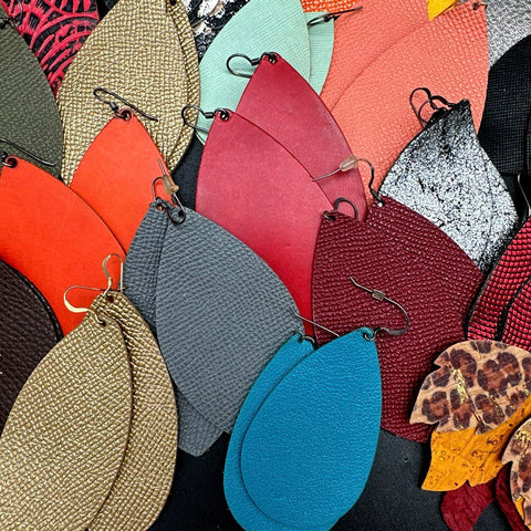 Faux Leather Teardrop Earrings Bulk Jewelry Lot 60 Pairs Mixed Colors Patterns