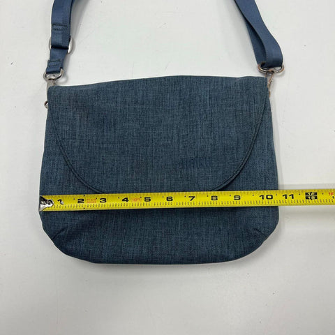 Haiku Blue Canvas Flap Crossbody Bag RFID Blocking Purse Silver Hardware