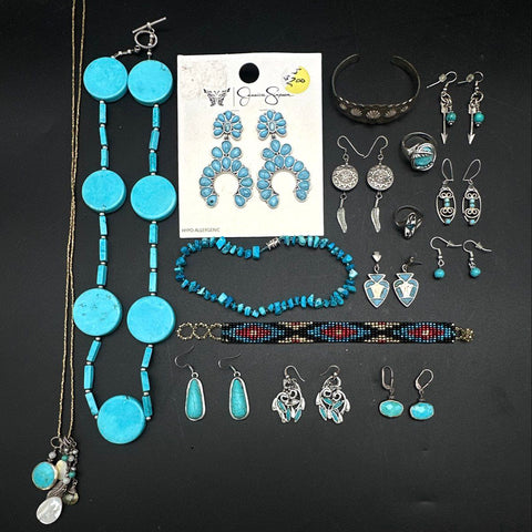 Southwestern Costume Jewelry Lot 16pc Turquoise Color Jessica Simpson Necklace