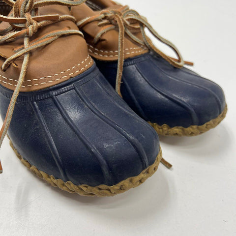 L.L. Bean Boots Rubber Moc Brown Blue Duck Shoes Women's Size 7 M