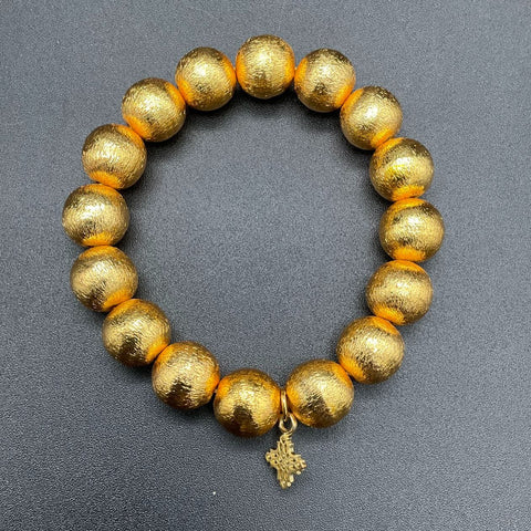 Hazen & Co Lot of 2 Gold Tone Beaded Stretch Bracelets Citrine Quartz Nugget