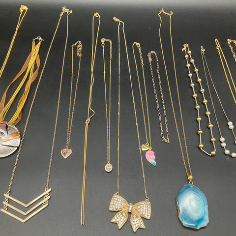 Fashion Costume Jewelry Lot of 16 Necklaces Agate Rhinestone Statement Pendants