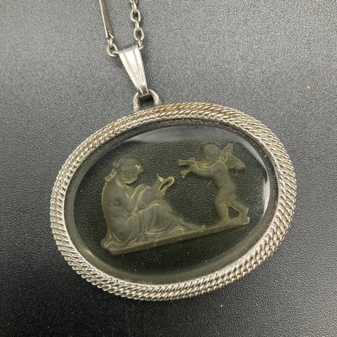 Avon Cameo & Cupid Glass Intaglio Vintage Brooch Necklace Jewelry Lot of 2