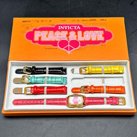 Invicta Lupah Peace & Love Watch Set 1984 6 Interchangeable Leather Straps