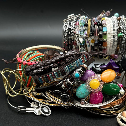 Vintage to Modern Costume Jewelry Lot of 50+ Bracelets Bangles Cuffs Beaded