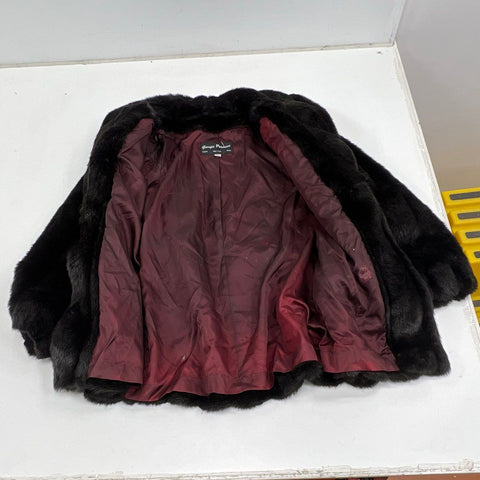 Vintage 80s Giorgio Parnucci Women's Black Faux Fur Plush Coat Jacket Size M