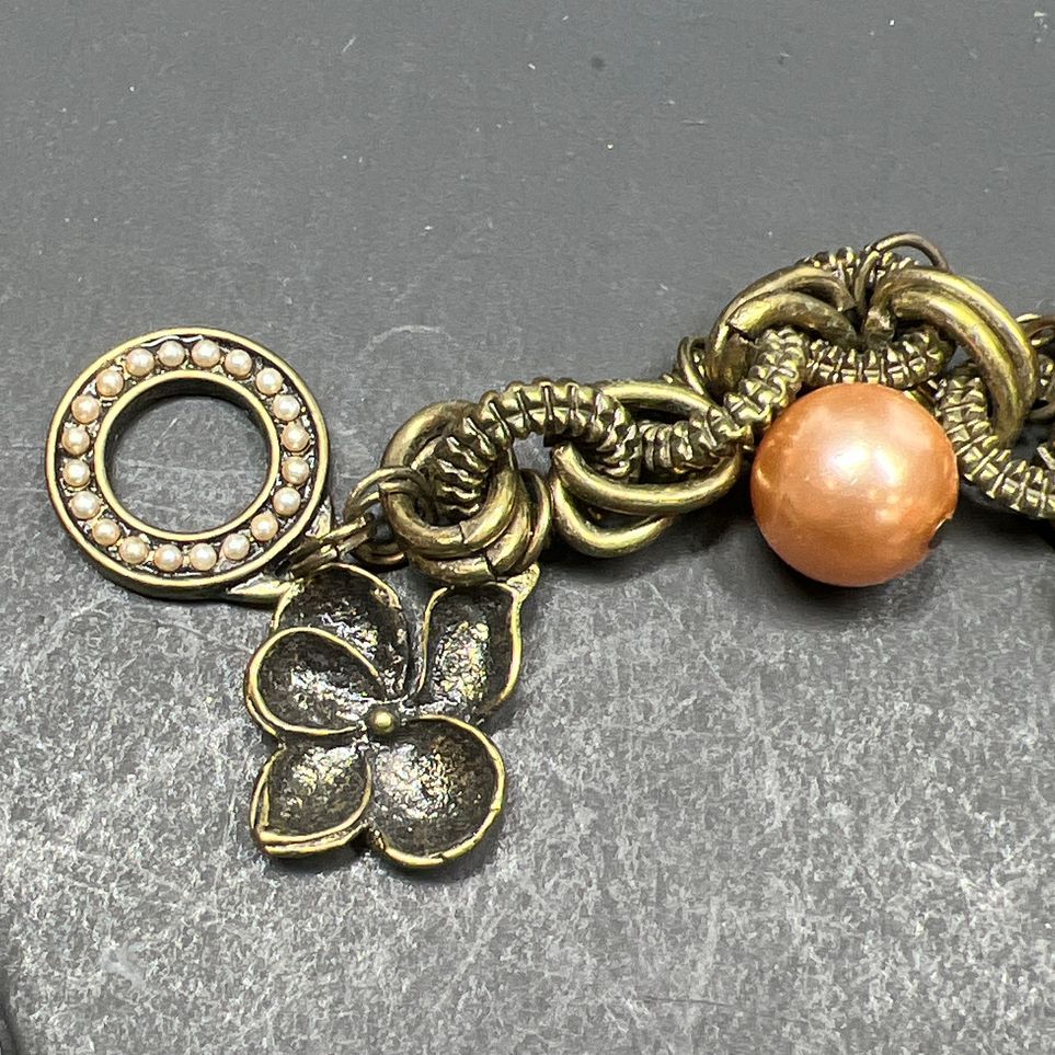 Yellow Brown Beaded Floral Charm Bracelet