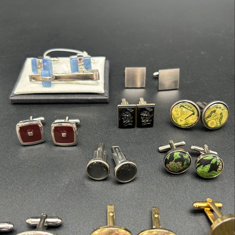 Vintage Men's Jewelry Lot Cufflinks Tie Clips Tacks Pins Gold Silver 50pc