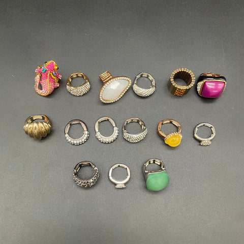 Fashion Statement Rings Jewelry Lot of 14 Stretch Style Rhinestone Pave Bands