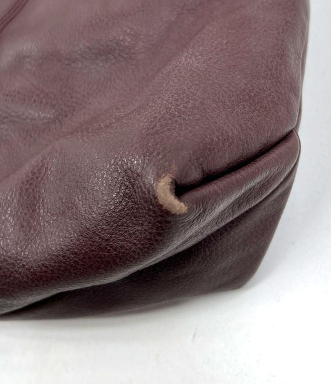 Emma Fox Burgundy Plum Pebbled Leather Frame Hobo Satchel Bag Gold Hardware