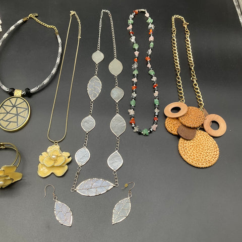 Boho Eclectic Jewelry Lot of 10 Necklaces Earrings Bracelet Shell Enamel Stone