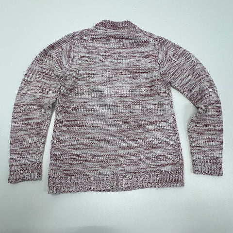 Vintage 70s Campus Red White Marled Cable Knit Ring Pull 1/4 Zip Sweater
