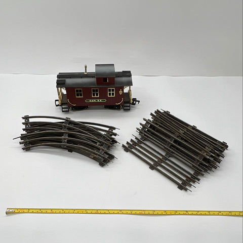 D&W R.R. Model Train Caboose and Metal Track Lot G Scale Vintage Style