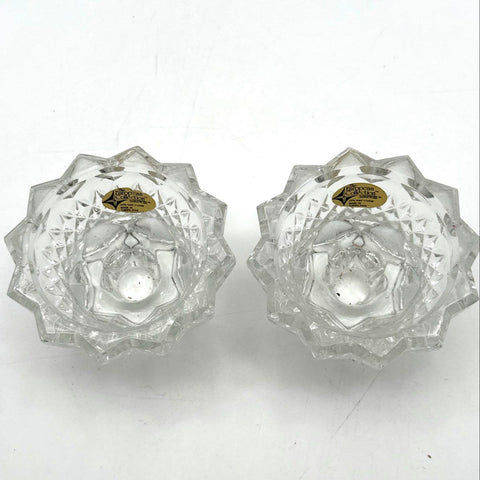 European Collection 24% Lead Crystal Candle Holder Set 2 Yugoslavia Vintage