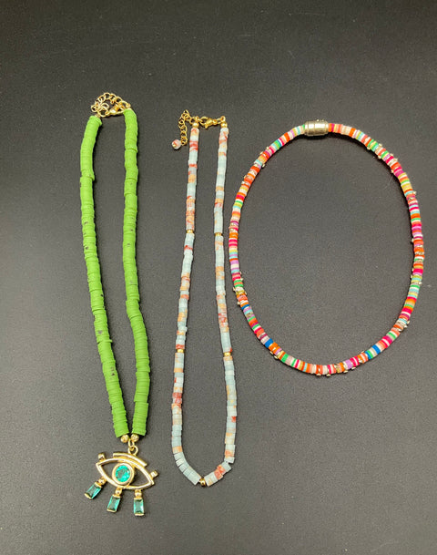 Lot of 20 Modern Beaded Jewelry Necklaces Bracelets Tassel Agate Heishi Style