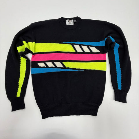 Vintage 80s Tyrolia Head Black Neon Colorblock Après-Ski Sweater Men's L