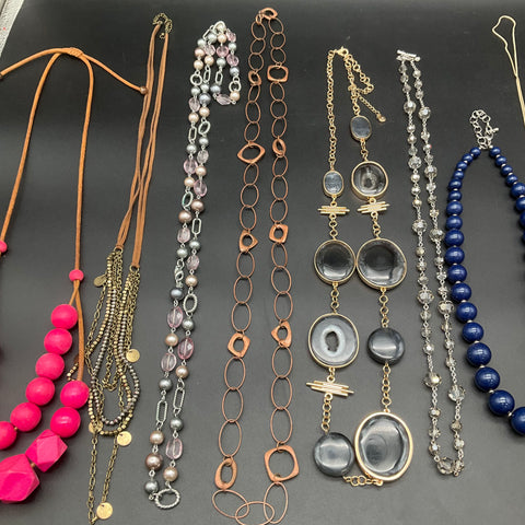 Vintage to Modern Costume Jewelry Necklaces Lot 1.4 Lbs Beaded Gold Silver Tone
