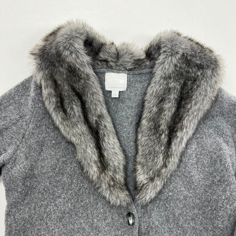 ett:twa Anthropologie Gray Faux Fur Collar Cardigan Sweater Jacket Women's S