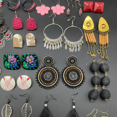 Mixed Costume Jewelry Lot 34 Pairs Earrings Vintage to Modern Includes 925