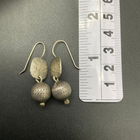 Vintage 1980s Marjorie Baer MB SF Silver Tone Hammered Dangle Earrings