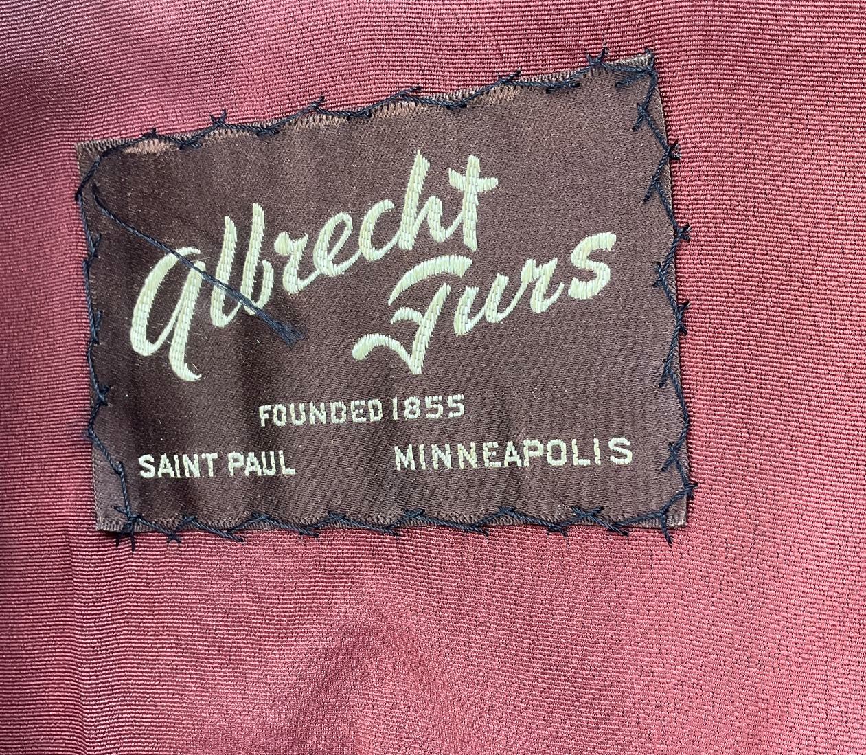 Vintage 1960s Albrecht Furs Brown Muskrat Mink Hooded Long Coat St Paul MN