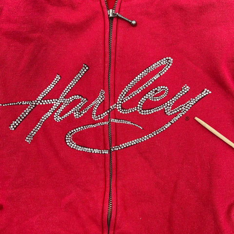 Vintage Y2K Harley-Davidson Rhinestone Script Logo Full Zip Hoodie Sz 2W