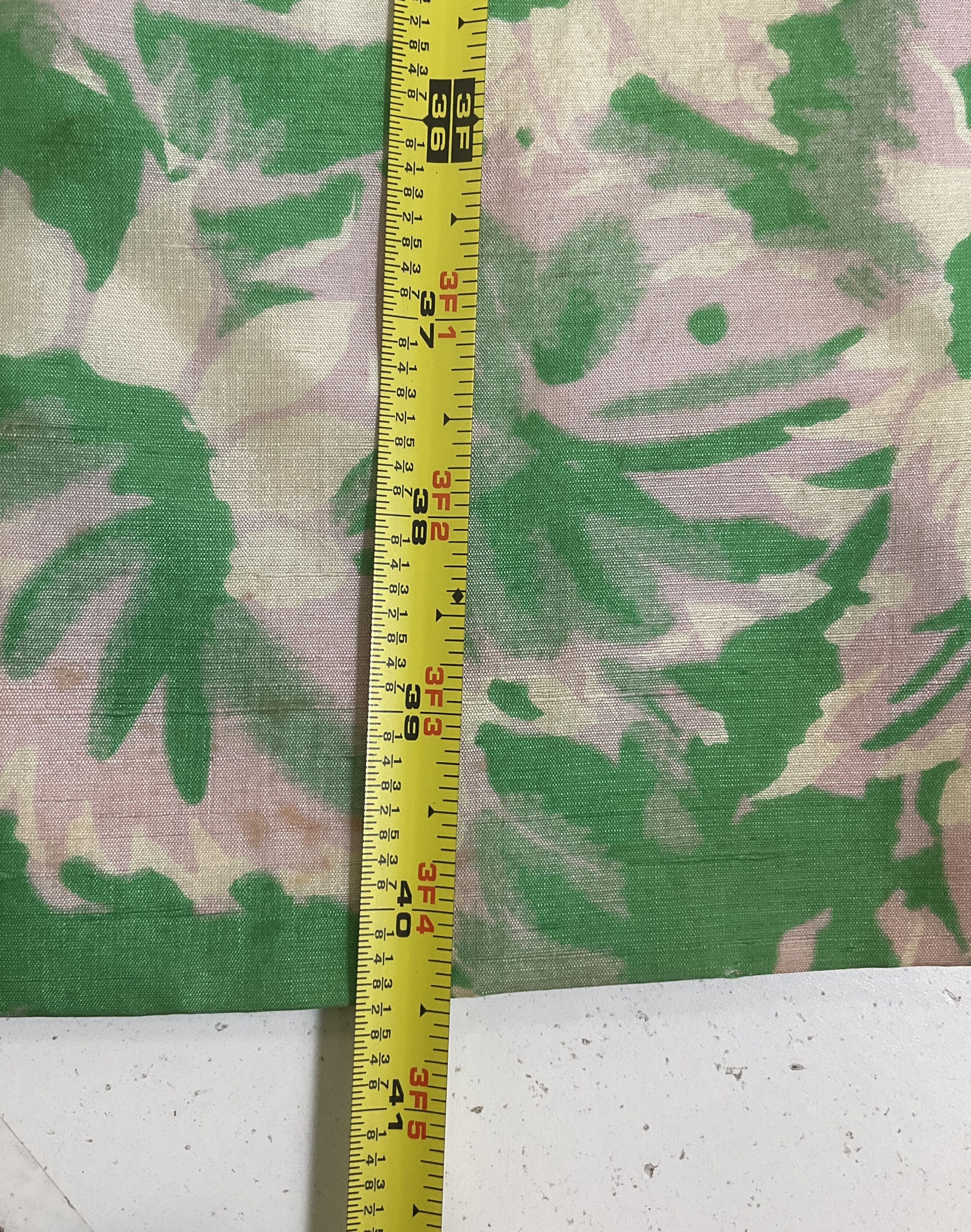 Vintage 1960s Handmade Silk Shantung Floral Two-Piece Dress Skirt Set Green