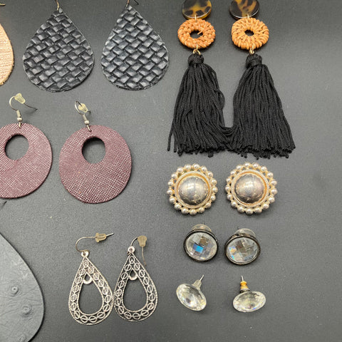 Fashion Earrings Jewelry Lot 18 Pairs Boho Tassel Faux Leather Teardrop Hoops