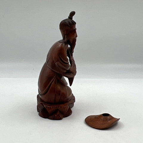 Nasco Vintage Carved Wood Fisherman Figure Asian Statue Holding Fish 9 Inch