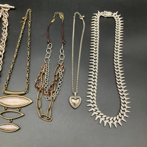 Mixed Fashion Costume Jewelry Lot 1.5 lbs 6 Necklaces Spiked Link Rhinestone