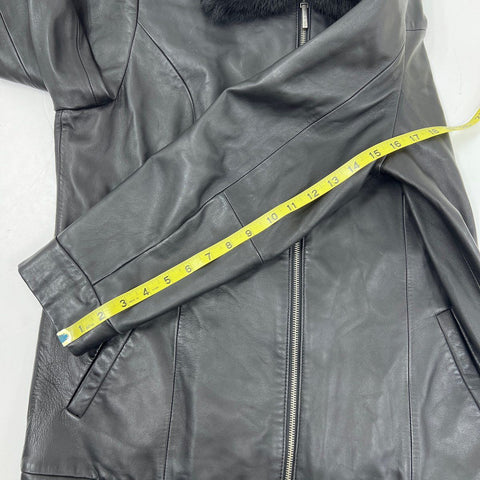 Preston & York Women's Black Lambskin Leather Jacket Rabbit Fur Collar Sz L