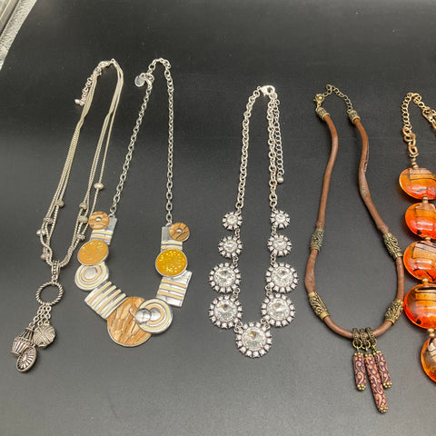 Fashion Costume Jewelry Lot of 9 Necklaces Mesh Feathers Boho Rhinestone Bib