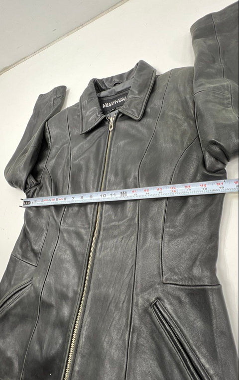 Kenneth Cole Reaction Women's Black Full Zip Leather Jacket Shirt Collar Sz L
