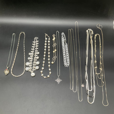 Vintage to Modern Costume Jewelry Necklace Lot 14 Pc Rhinestone Faux Pearl