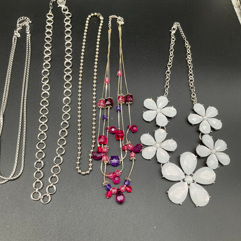 Mixed Fashion Costume Jewelry Lot 10 Necklaces Beaded Statement Silver Tone