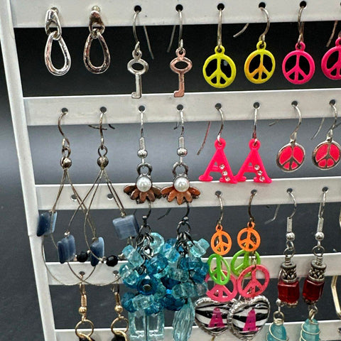 Boho Retro Fashion Earring Jewelry Lot of 35+ Pairs Hoops Dangles Studs Tassels