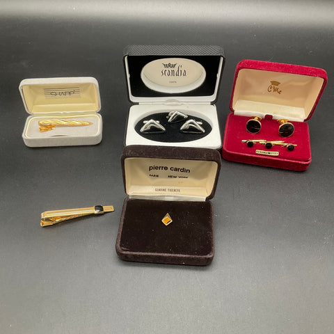 Pierre Cardin Swank Vintage Men's Jewelry Lot Onyx Tigereye Cufflinks Tie Clips