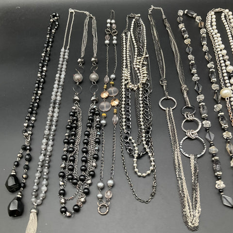 Silver Tone Beaded Faux Pearl Multi-Strand Tassel Necklace Jewelry Lot of 8