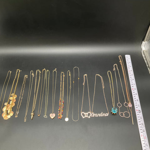 Vintage to Modern Costume Jewelry Lot 15 Necklaces Gold Silver Tone Heart