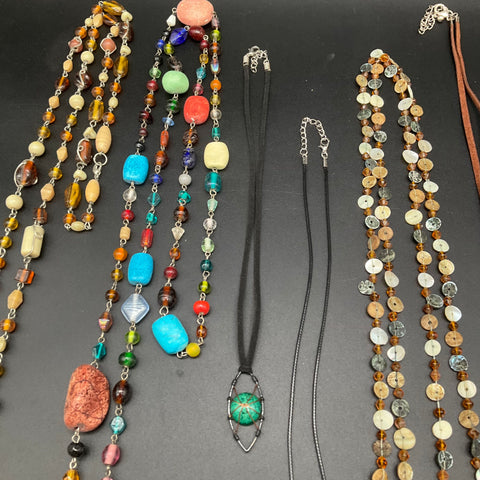 Boho Mixed Jewelry Lot 10 Necklaces Southwestern Tribal Faux Turquoise Fringe