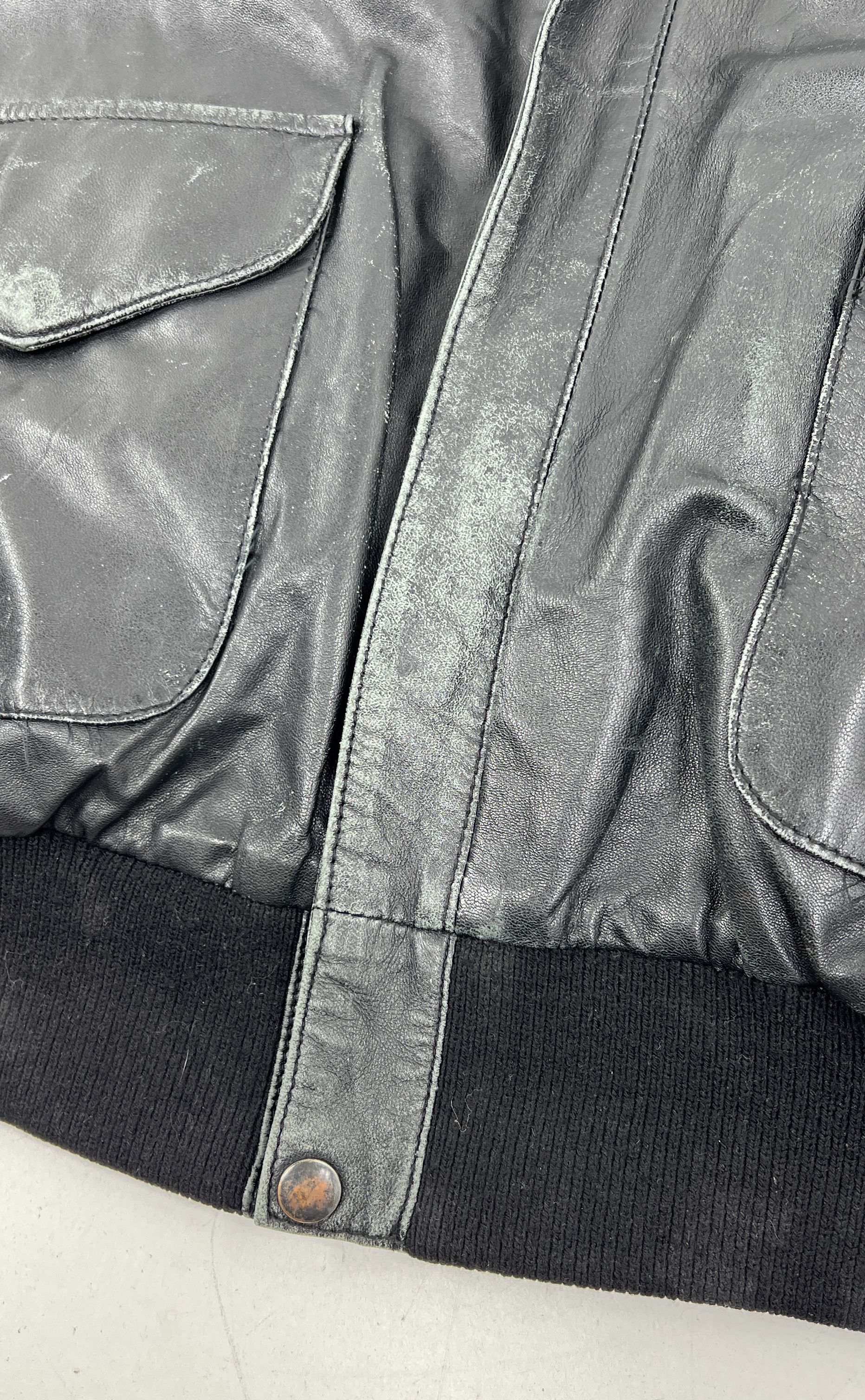 Burks Bay Black Leather NRA Life Member Bomber Flight Jacket Men's XL