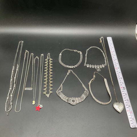 Vintage to Modern Costume Jewelry Lot 0.5 Lbs 12pc Silver Tone Necklaces